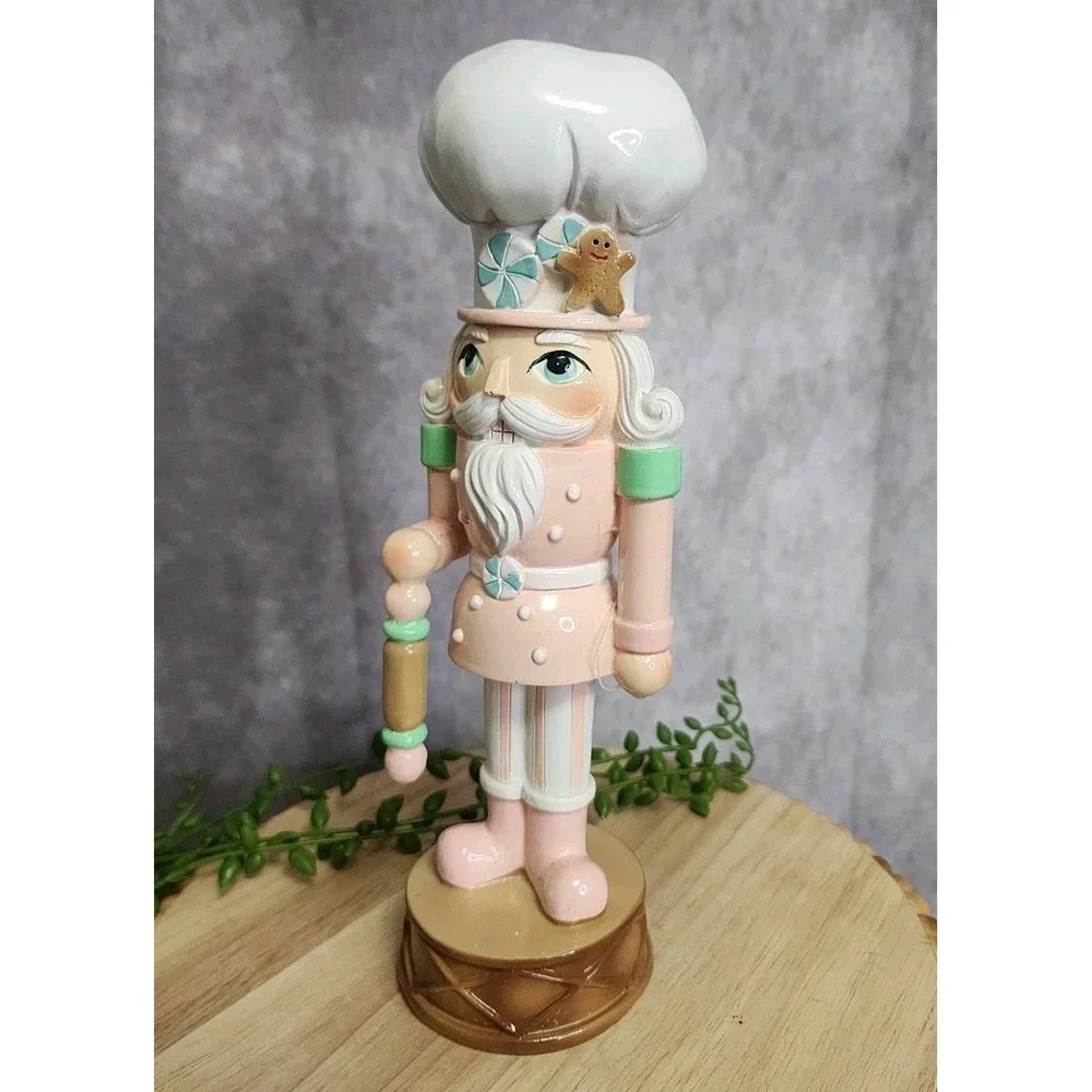 Pastel Pink Chef Baker Nutcracker Figure Resin Christmas 9 3/4